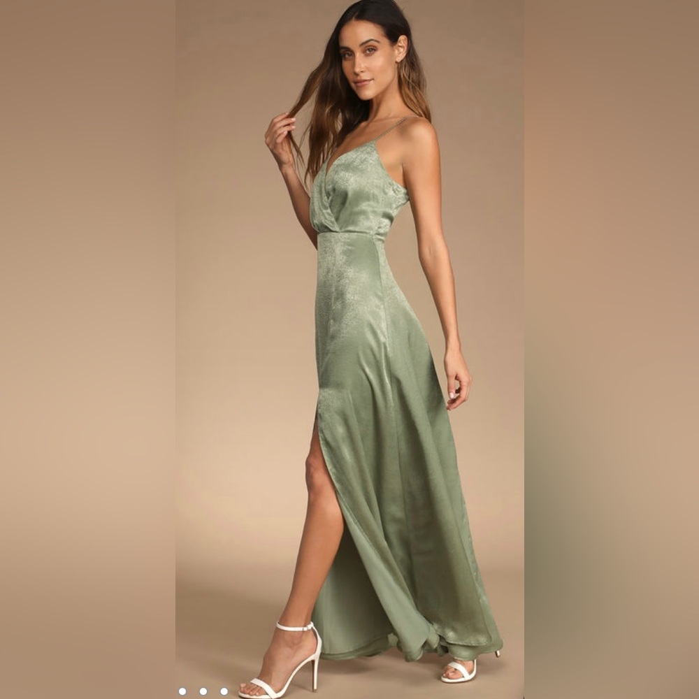 Lulus Constantine Sage Green Satin Maxi Dress